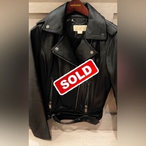 Michael Kors Black Leather Motorcycle Jacket Sz Small